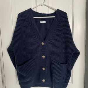 Sonoma Navy Ribbed Button-Front Pocket Cardigan